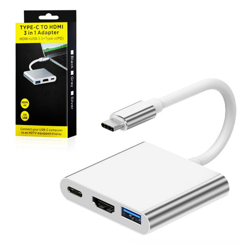 Reiko Type-C to Hdmi 3 in 1 Adapter in Silver | MaxStrata