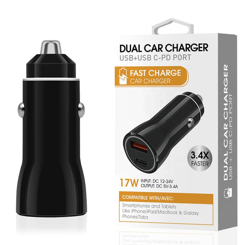 Reiko 5V 3.1A USB C Port Car Charger in Black | MaxStrata