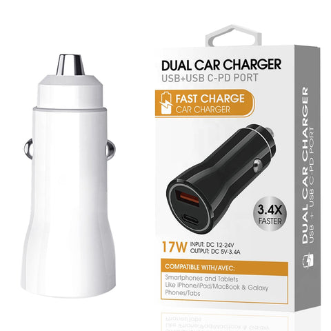 Reiko 5V 3.1A USB C Port Car Charger in White | MaxStrata