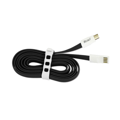 Reiko Flat Micro USB Gold Plated Data Cable 3.9Ft with Cable Tie in Black | MaxStrata