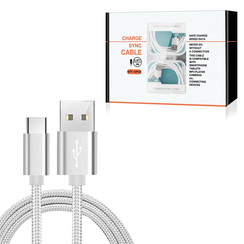 Reiko USB-C Fast Charge/Sync Cable 6.5 Ft in Silver | MaxStrata