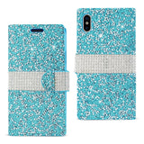 Reiko iPhone X/iPhone XS Diamond Rhinestone Wallet Case in Blue | MaxStrata