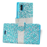 Reiko iPhone X/iPhone XS Diamond Rhinestone Wallet Case in Blue | MaxStrata