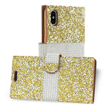 Reiko iPhone X/iPhone XS Diamond Rhinestone Wallet Case in Gold | MaxStrata