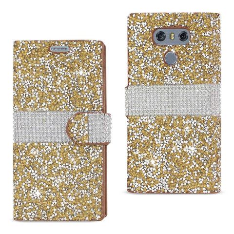 Reiko LG G6 Diamond Rhinestone Wallet Case in Gold | MaxStrata