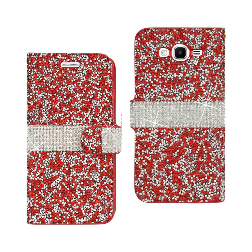 Reiko Samsung Galaxy Grand Prime Diamond Rhinestone Wallet Case in Red | MaxStrata