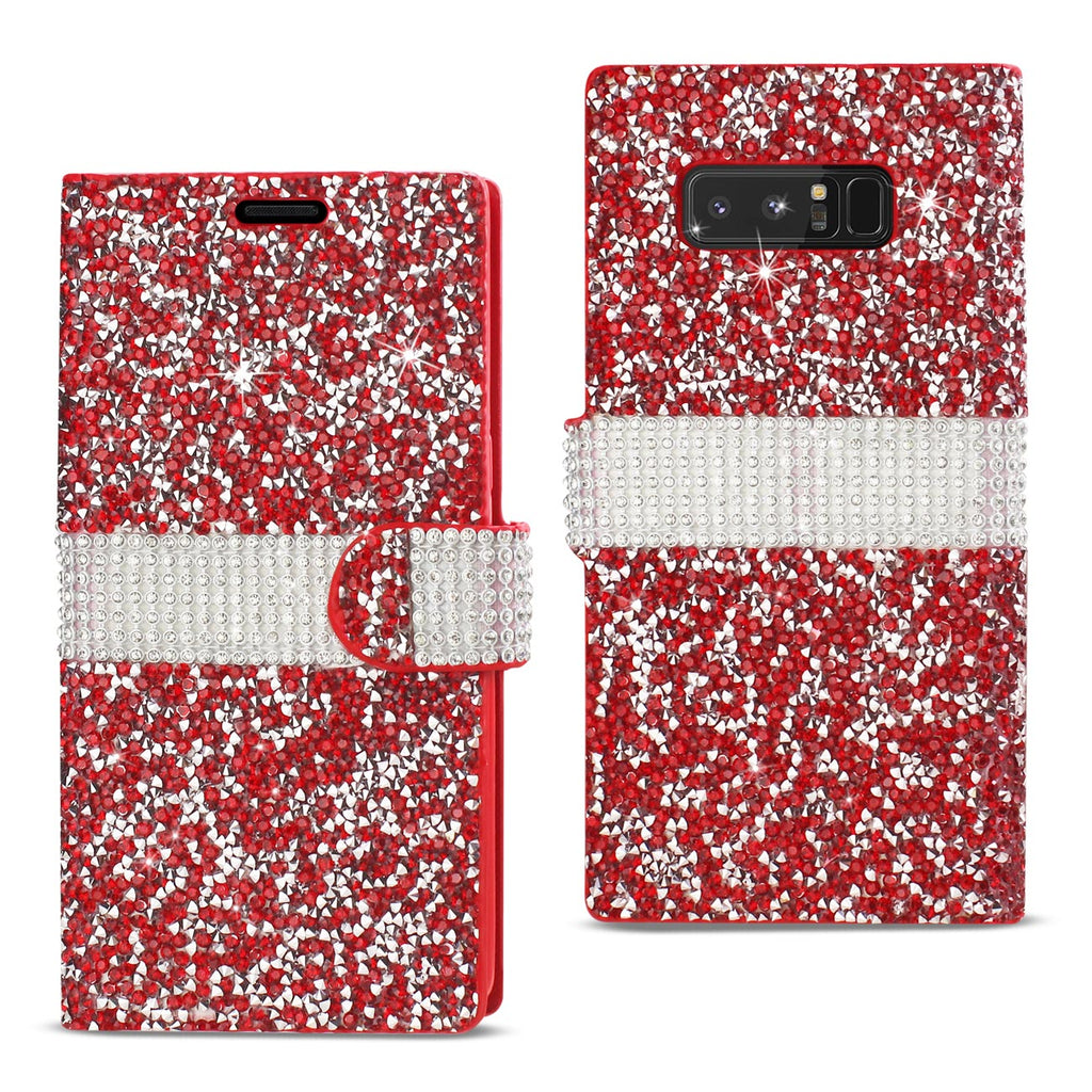 Reiko Samsung Galaxy Note 8 Diamond Rhinestone Wallet Case in Red | MaxStrata