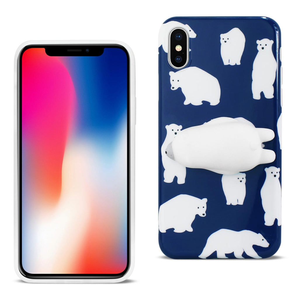 Reiko iPhone X/iPhone XS TPU Design Case with 3D Soft Silicone Poke Squishy Polar Bear in Blue | MaxStrata