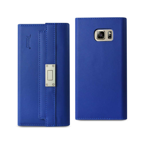 Reiko Samsung Galaxy Note 5 Genuine Leather RFID Wallet Case & Metal Buckle Belt in Ultramarine | MaxStrata