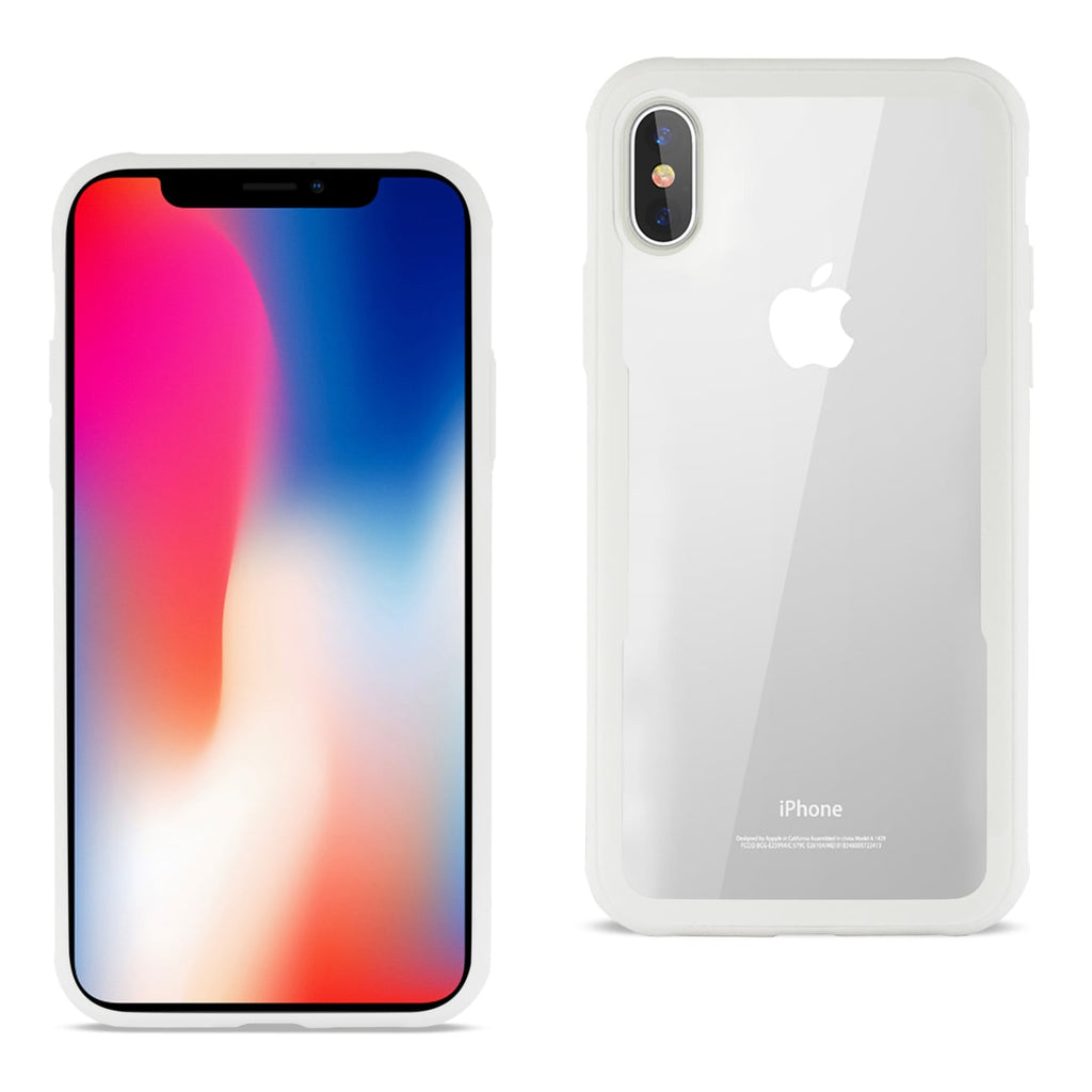 Reiko iPhone X/iPhone XS Hard Glass TPU Case with Tempered Glass Screen Protector in Clear White | MaxStrata