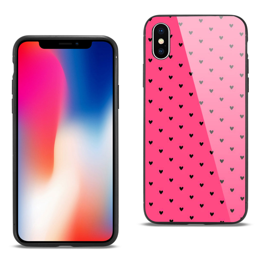 Reiko iPhone X/XS Hard Glass Design TPU Case with Pink Polka Dots | MaxStrata