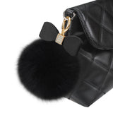 Reiko Phone Holder/ Finger Loop Grip with Rhinestone Soft Puffy Fur Ball in Black | MaxStrata