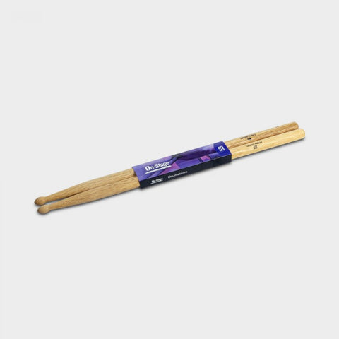 On-Stage Hickory Drum Sticks (5B, Wood Tip, 12pr) (HW5B) | MaxStrata®