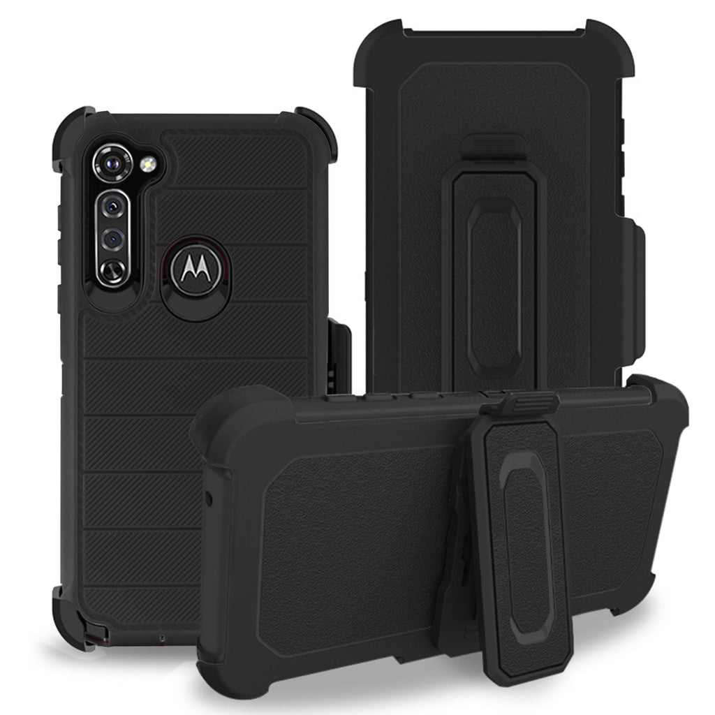 Reiko Moto G Stylus 3-in-1 Hybrid Heavy Duty Holster Combo Case in Black | MaxStrata