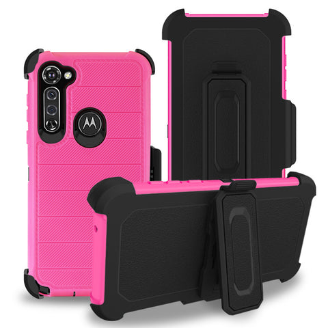 Reiko Moto G Stylus 3-in-1 Hybrid Heavy Duty Holster Combo Case in Hot Pink | MaxStrata