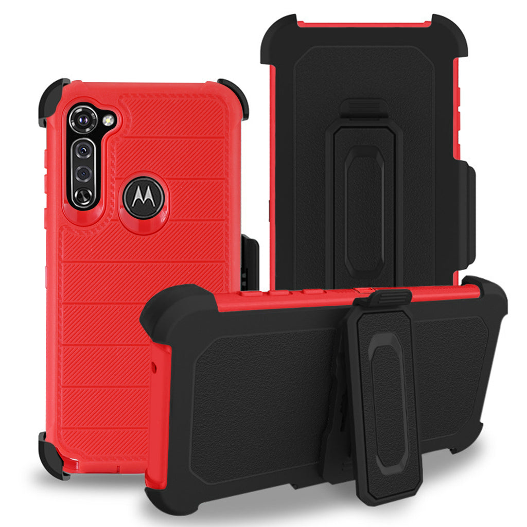 Reiko Moto G Stylus 3-in-1 Hybrid Heavy Duty Holster Combo Case in Red | MaxStrata