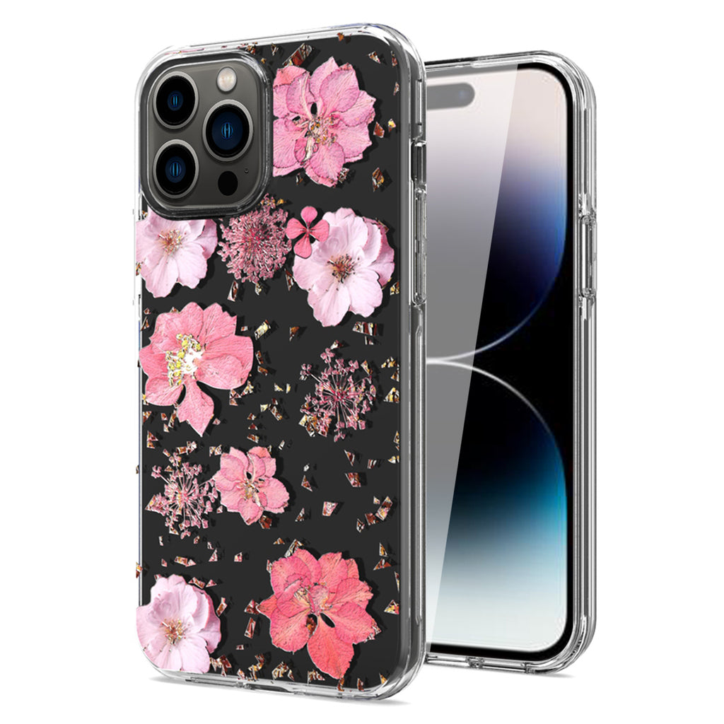 Reiko Pressed Dried Flower Design Phone Case for iPhone 14 Pro in Pink | MaxStrata