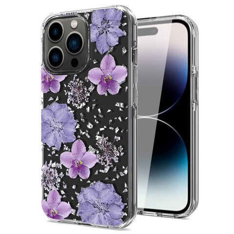 Reiko Pressed Dried Flower Design Phone Case for iPhone 14 Pro in Purple | MaxStrata