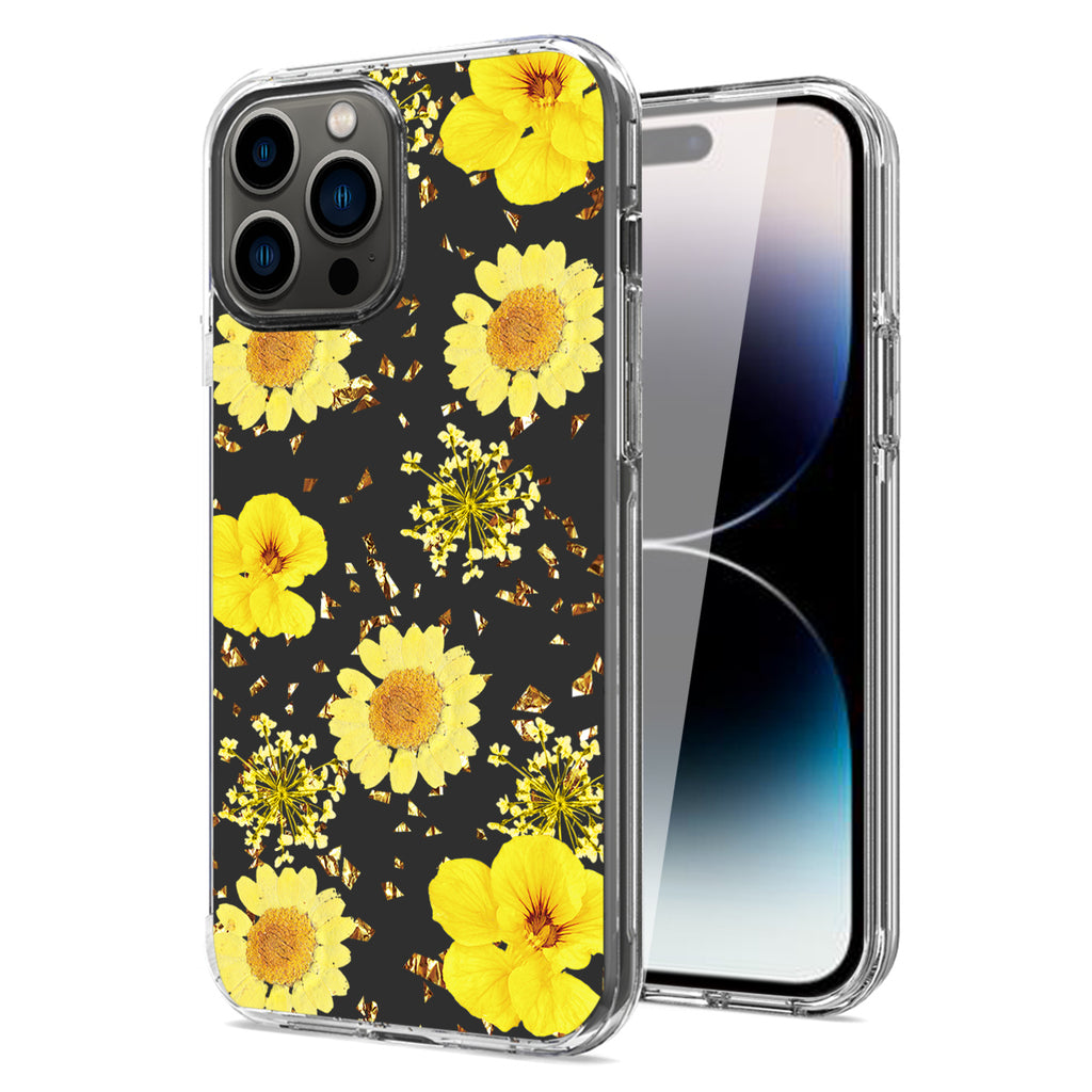 Reiko Pressed Dried Flower Design Phone Case for iPhone 14 Pro in Yellow | MaxStrata