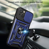 Reiko Kickstand Ring Holder with Slide Camera Cover TPU Magnetic Car Mount for Apple iPhone 14 in Blue | MaxStrata