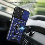 Reiko Kickstand Ring Holder with Slide Camera Cover TPU Magnetic Car Mount for Apple iPhone 14 Pro in Blue | MaxStrata