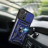 Reiko Kickstand Ring Holder with Slide Camera Cover TPU Magnetic Car Mount for Apple iPhone 14 Pro Max in Blue | MaxStrata