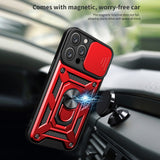 Reiko Kickstand Ring Holder with Slide Camera Cover TPU Magnetic Car Mount for Apple iPhone 14 Pro Max in Red | MaxStrata