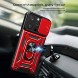 Reiko Kickstand Ring Holder with Slide Camera Cover TPU Magnetic Car Mount for Apple iPhone 14 Pro in Red | MaxStrata