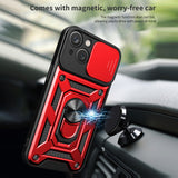 Reiko Kickstand Ring Holder with Slide Camera Cover TPU Magnetic Car Mount for Apple iPhone 14 in Red | MaxStrata