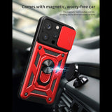 Reiko Kickstand Ring Holder with Slide Camera Cover TPU Magnetic Car Mount for Apple iPhone 15 Pro in Red | MaxStrata