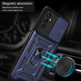 Reiko Kickstand Ring Holder with Slide Camera Cover TPU Magnetic Car Mount for Galaxy A13 5G/A04s in Blue | MaxStrata