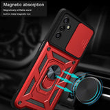 Reiko Kickstand Ring Holder with Slide Camera Cover TPU Magnetic Car Mount for Galaxy A13 5G/A04s in Red | MaxStrata