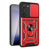 Reiko Kickstand Ring Holder with Slide Camera Cover TPU Magnetic Car Mount for Galaxy S23  Plus in Red | MaxStrata