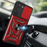 Reiko Kickstand Ring Holder with Slide Camera Cover TPU Magnetic Car Mount for Galaxy S23  Plus in Red | MaxStrata