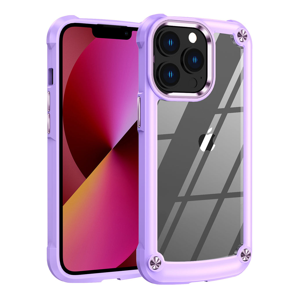 Reiko High Quality Clean PC, TPU & Metal Bumper Case for iPhone 13 Pro in Purple | MaxStrata