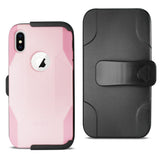 Reiko iPhone X/iPhone XS 3-in-1 Hybrid Heavy Duty Holster Combo Case in Light Pink | MaxStrata