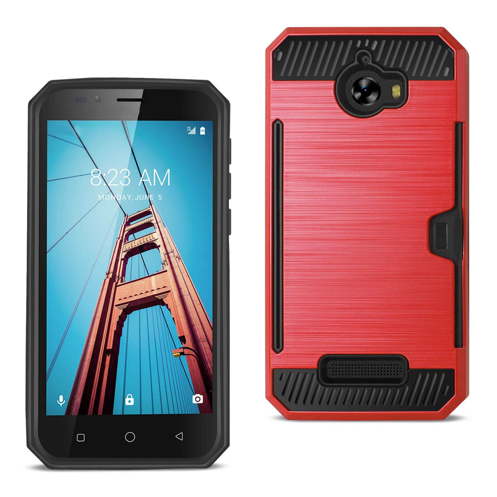 Reiko Coolpad Defiant Slim Armor Hybrid Case with Card Holder in Red | MaxStrata