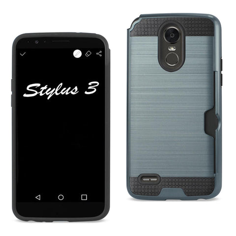 Reiko LG Stylo 3/ Stylus 3 Slim Armor Hybrid Case with Card Holder in Navy | MaxStrata