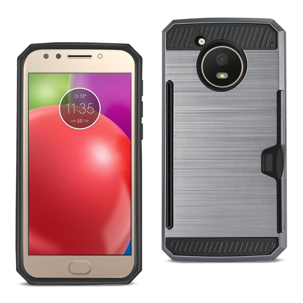 Reiko Motorola Moto E4 Active Slim Armor Hybrid Case with Card Holder in Gray | MaxStrata