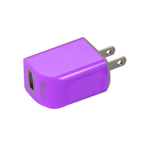 Reiko Micro USB 1 AMP Portable Micro Travel Adapter Charger with Cable in Purple | MaxStrata