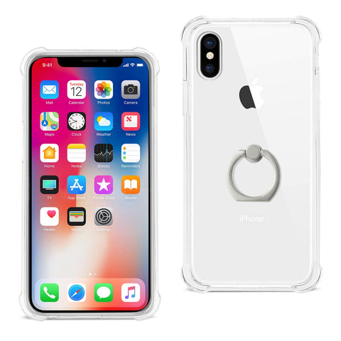 Reiko iPhone X/iPhone XS Transparent Air Cushion Protector Bumper Case with Ring Holder in Clear | MaxStrata