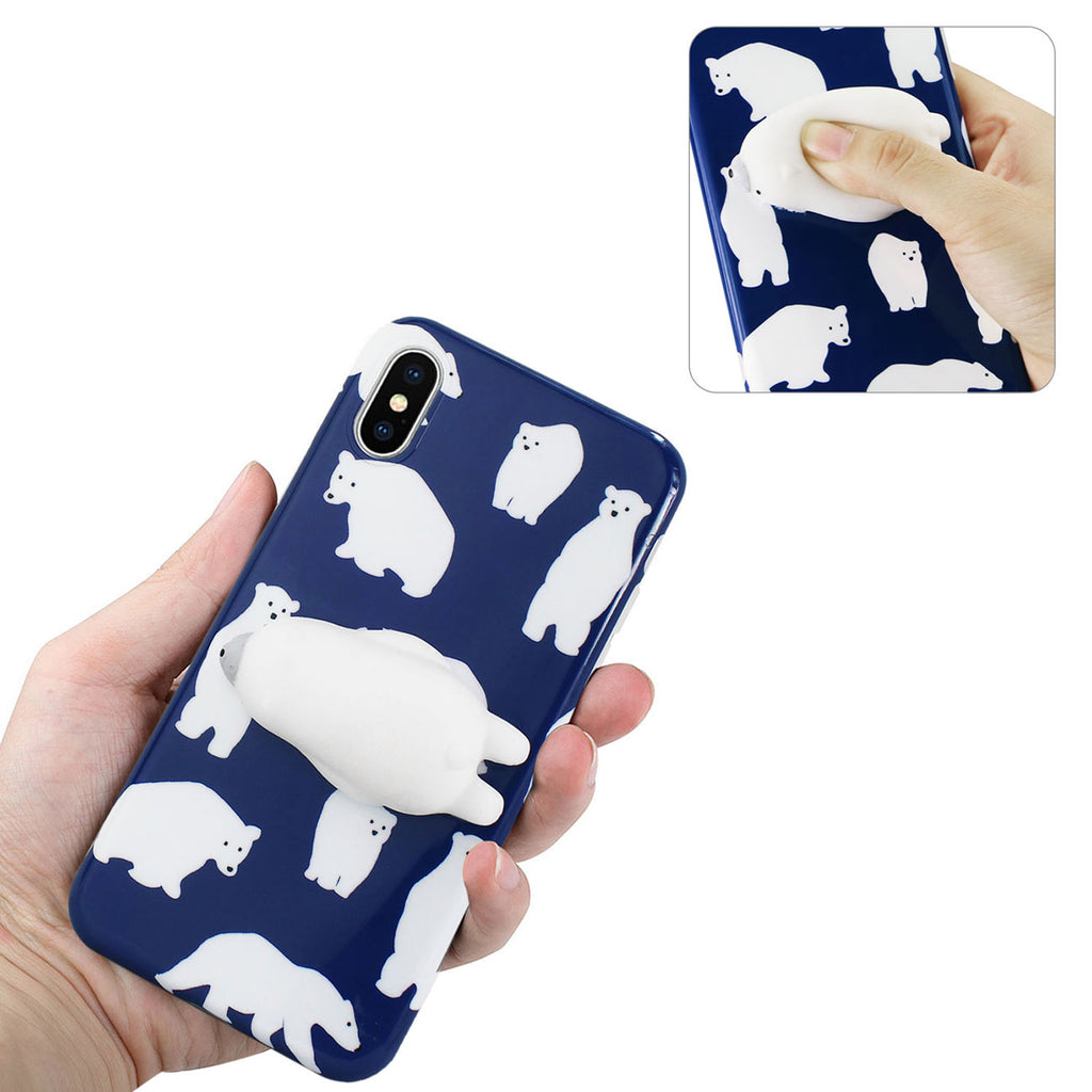 Reiko iPhone X/iPhone XS TPU Design Case with 3D Soft Silicone Poke Squishy Polar Bear in Blue | MaxStrata