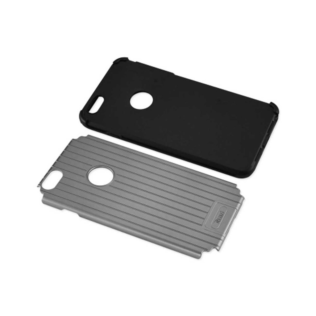 Reiko iPhone 6S Plus/ 6 Plus Rugged Metal Texture Hybrid Case with Ridged Back in Black Gray | MaxStrata