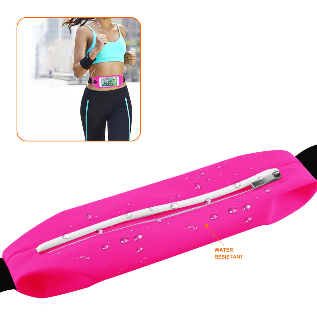 Reiko Running Sport Belt for iPhone 7/ 6/ 6S or 5 Inches Device with Two Pockets & LED in Pink (5X5 Inches) | MaxStrata