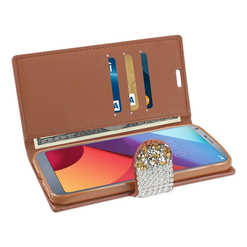 Reiko LG G6 Diamond Rhinestone Wallet Case in Gold | MaxStrata