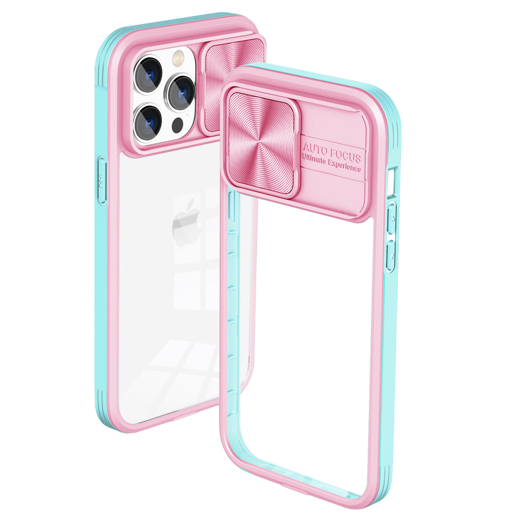 Reiko Full Protection with Mobile Phone Protective Film Slide Camera Lens Phone Case for iPhone 14 Pro in Pink | MaxStrata