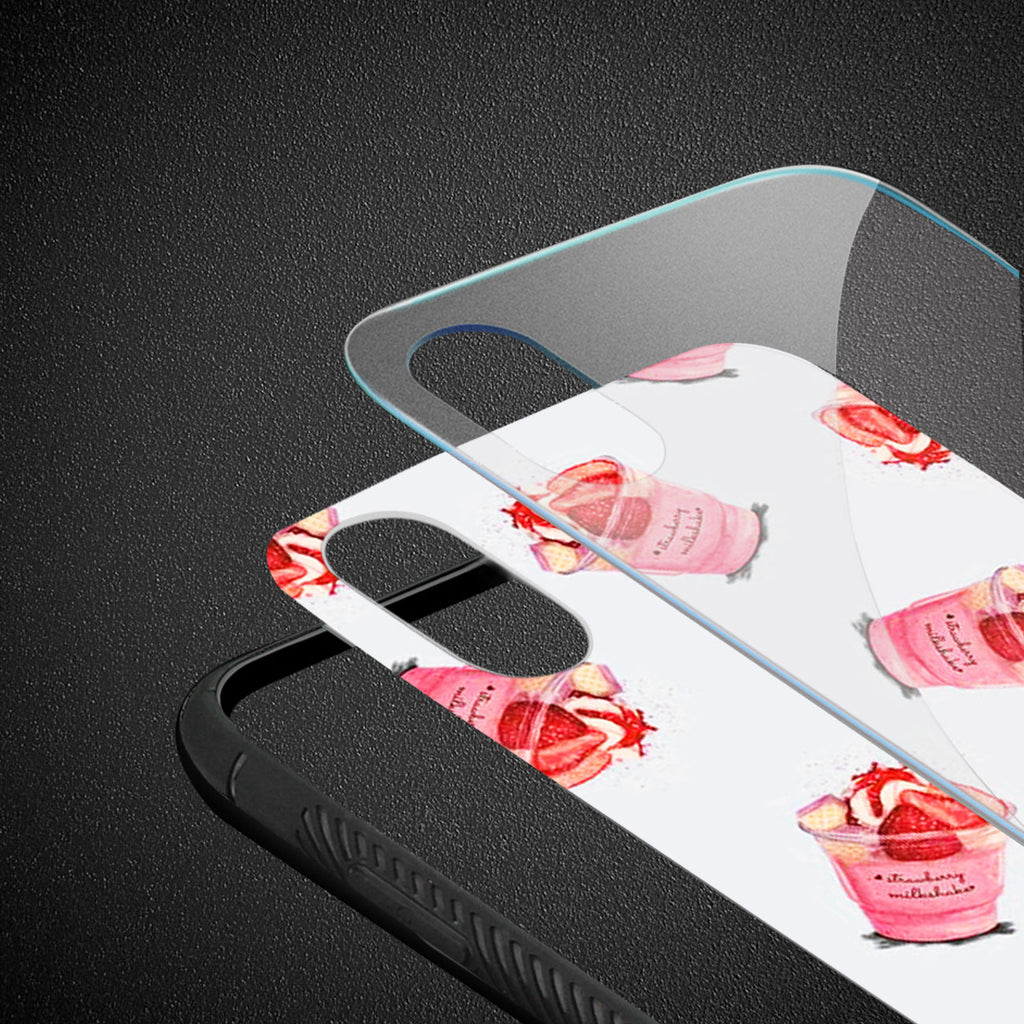 Reiko iPhone X/iPhone XS Hard Glass Design TPU Case with Strawberry Cups | MaxStrata