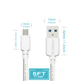 Reiko 5Ft Round Cable for Micro USB 1.5A in White | MaxStrata