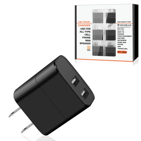 Reiko Dual Port USB Wall Charger/ Power Adapter/ Charging Block in Black (12Pcs) | MaxStrata